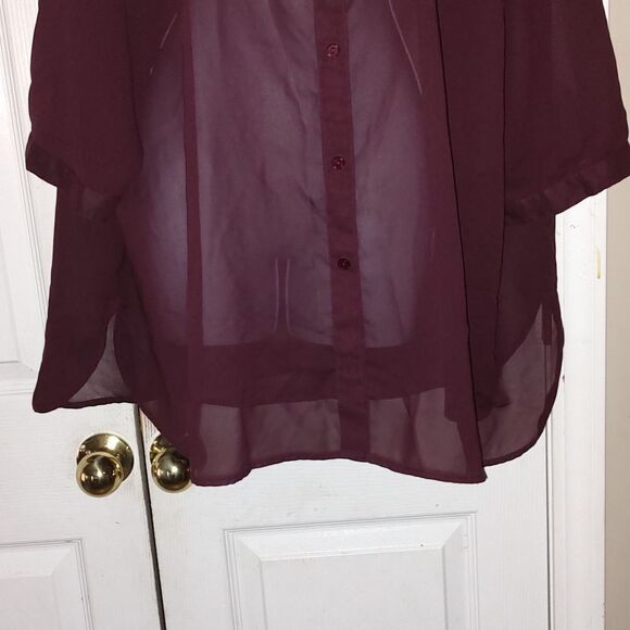 Attention dark mauve sheer button down blouse Sz 4X - Picture 2 of 5
